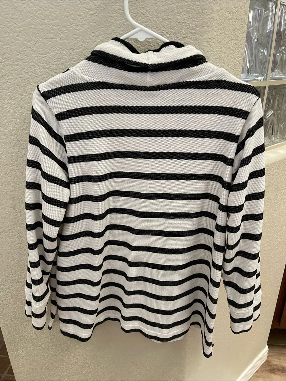 Striped Cowl Neck Pullover - Black/White slits on the side